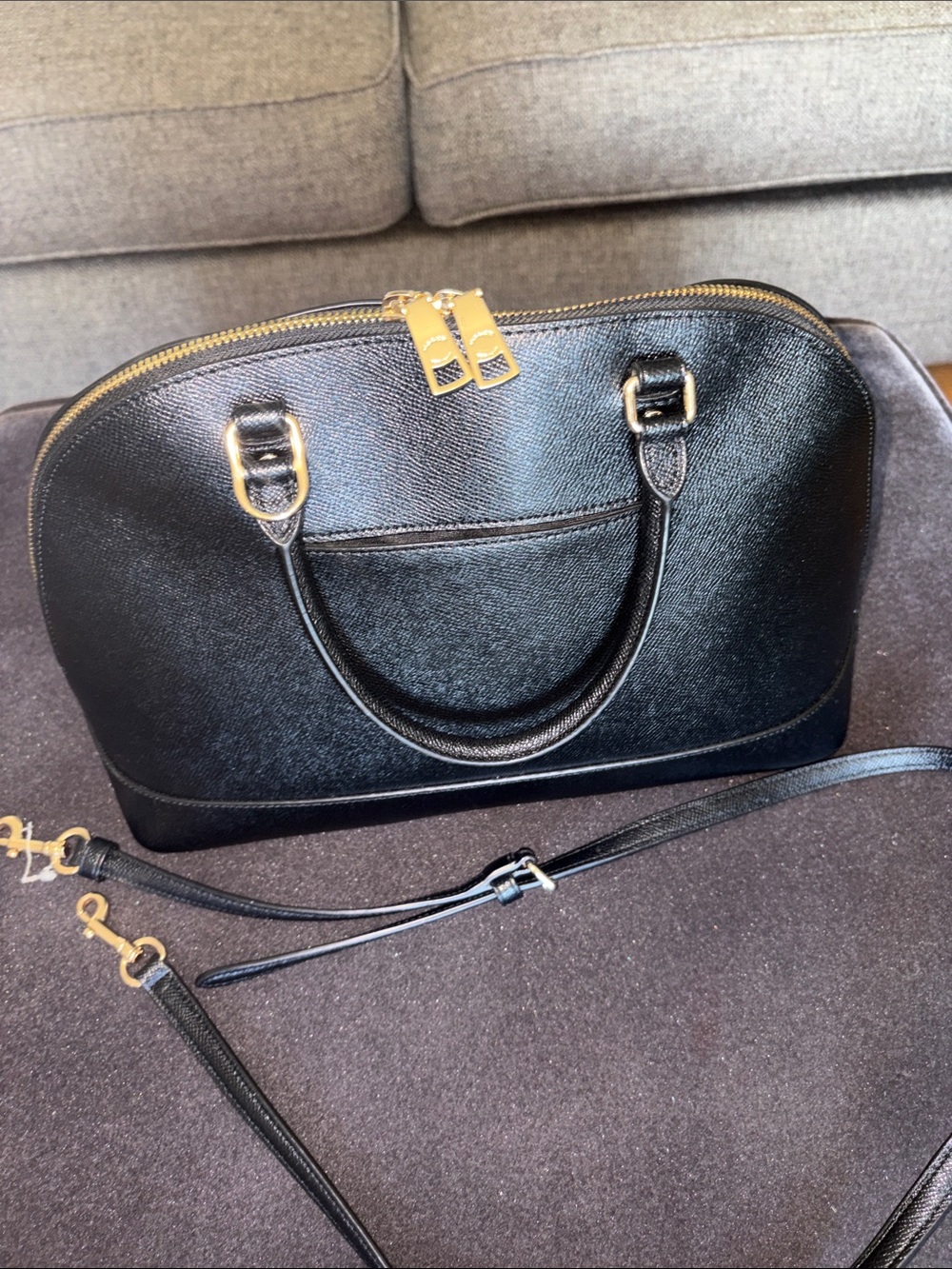 Coach Black Leather Dome Satchel with Gold Hardware and Detachable Strap - Picture 5 of 11